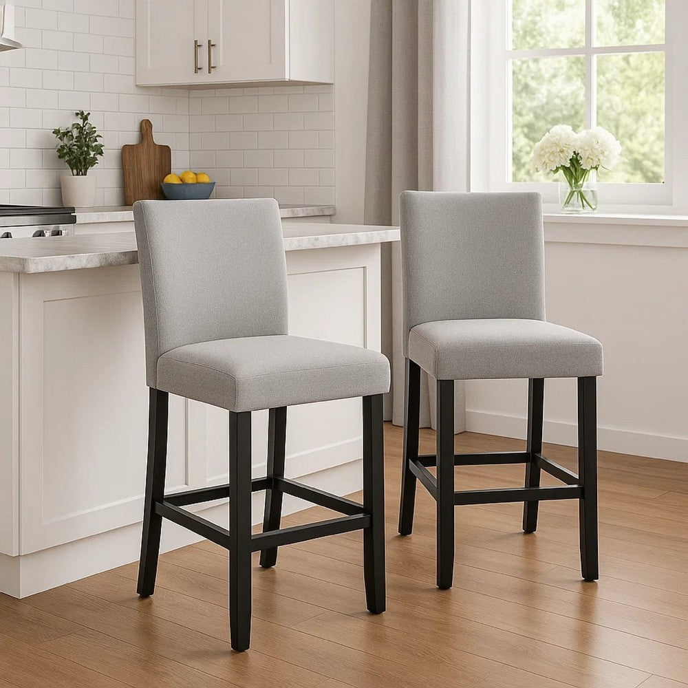 Benjara Riac Set of 2 Counter Height Chairs, Black Wood, Dove Gray Fabric Seat
