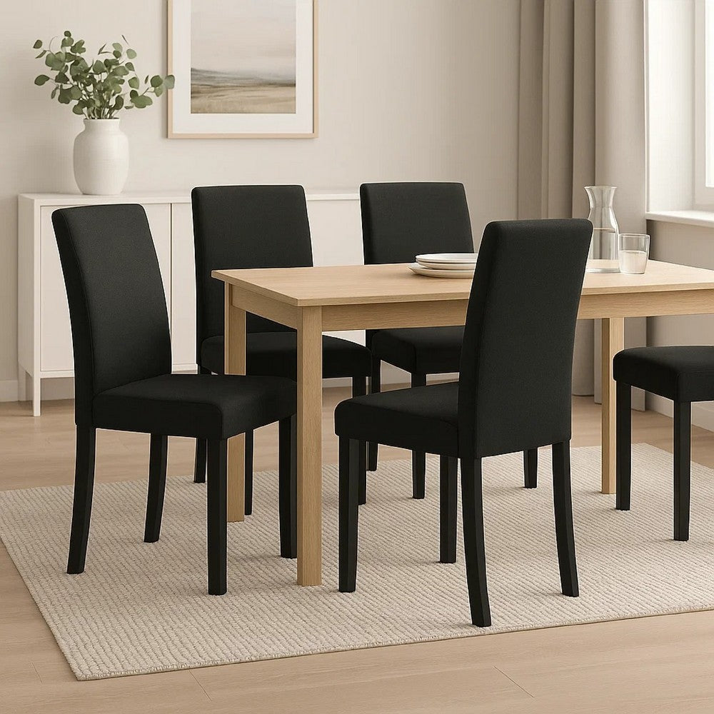 Benjara Syon Dining Chair Set of 4, Black Wood Frame, Fabric Seat And Backrest
