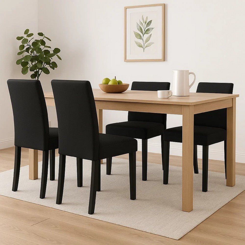 Benjara Syon Dining Chair Set of 4, Black Wood Frame, Fabric Seat And Backrest