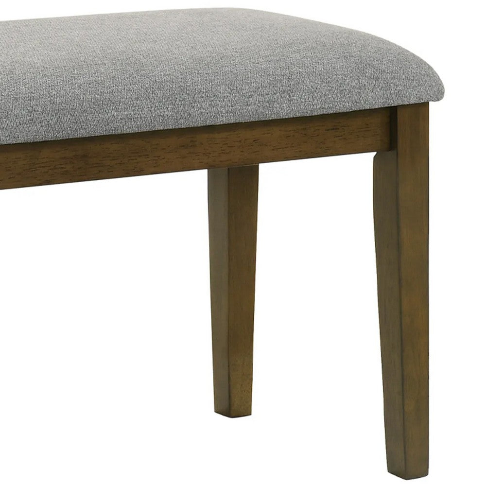 Benjara Lyoi Dining Bench, 47 Inch Gray Rectangular Fabric Seat, Brown Wood