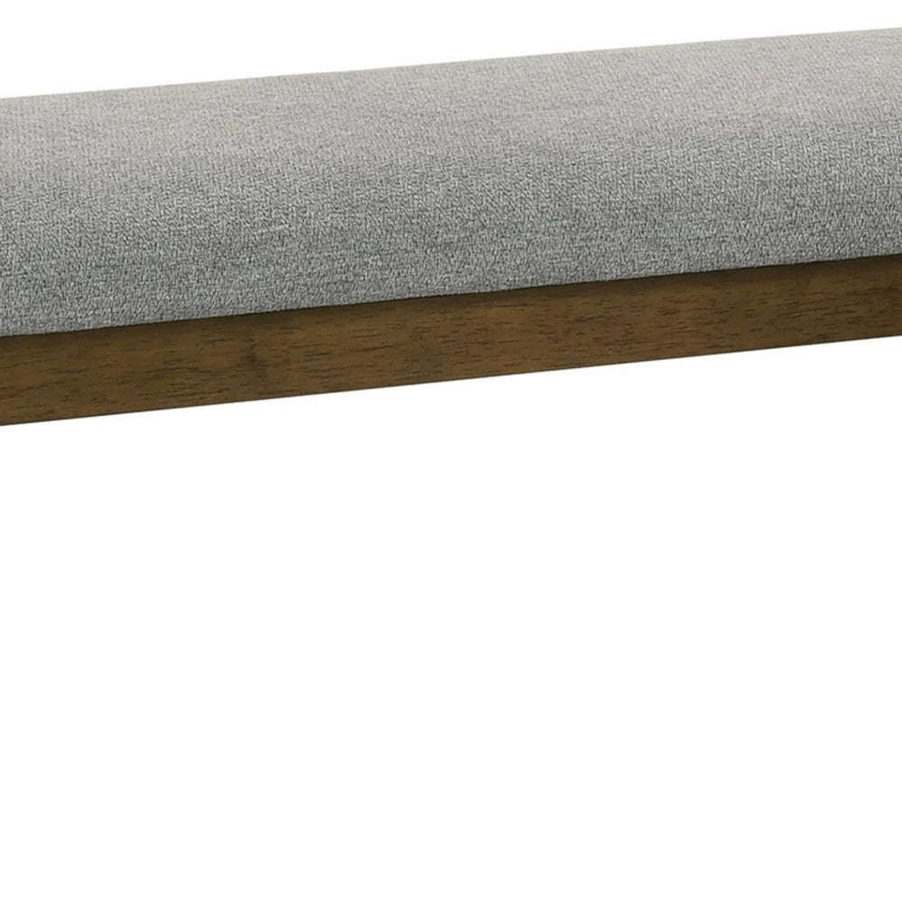 Benjara Lyoi Dining Bench, 47 Inch Gray Rectangular Fabric Seat, Brown Wood