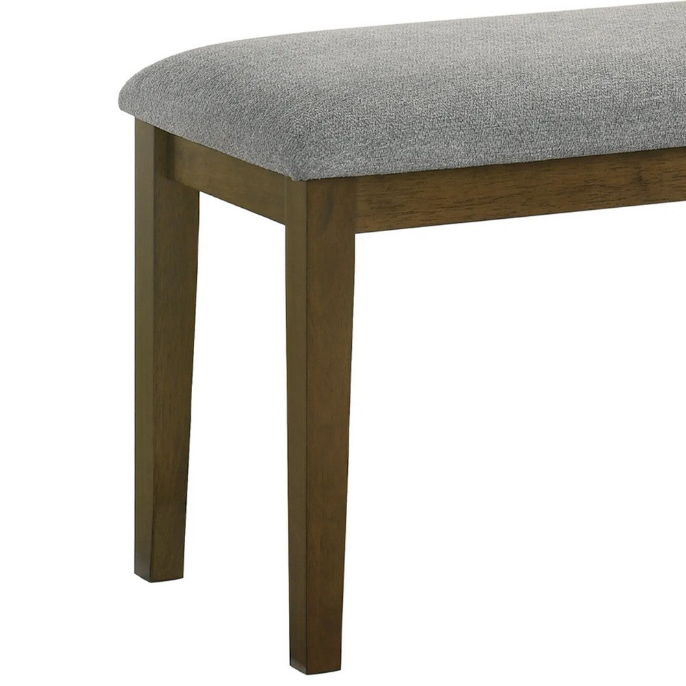 Benjara Lyoi Dining Bench, 47 Inch Gray Rectangular Fabric Seat, Brown Wood