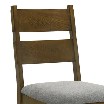 Benjara Lyoi Dining Chair Set of 2, Gray Padded Fabric Seat, Brown Wood Legs