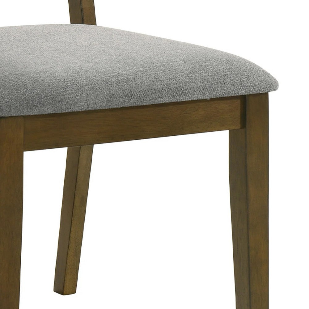 Benjara Lyoi Dining Chair Set of 2, Gray Padded Fabric Seat, Brown Wood Legs