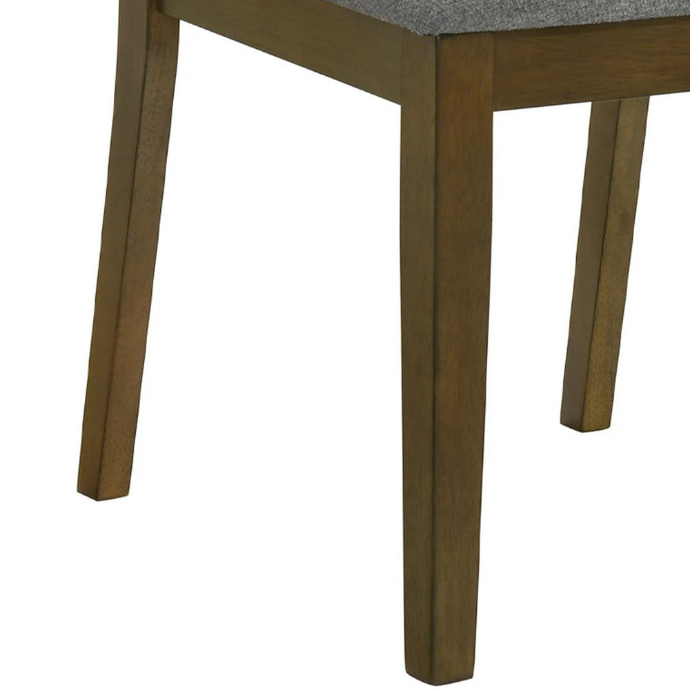 Benjara Lyoi Dining Chair Set of 2, Gray Padded Fabric Seat, Brown Wood Legs