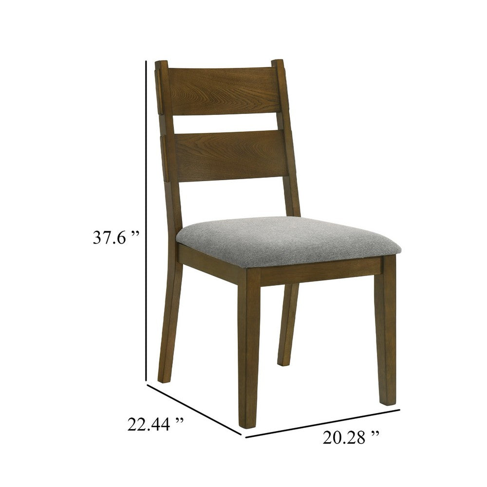 Benjara Lyoi Dining Chair Set of 2, Gray Padded Fabric Seat, Brown Wood Legs