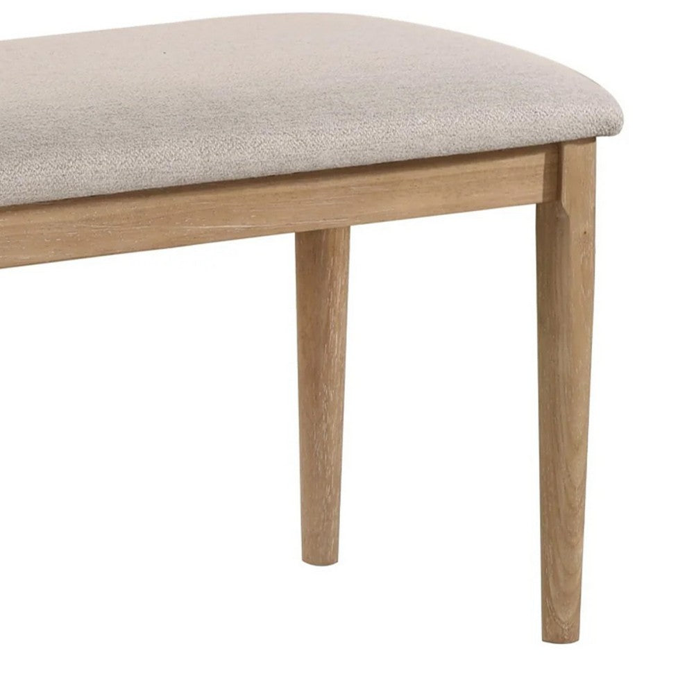 Benjara Aruk Dining Bench, 47 Inch Khaki Rectangular Fabric Seat, Brown Wood