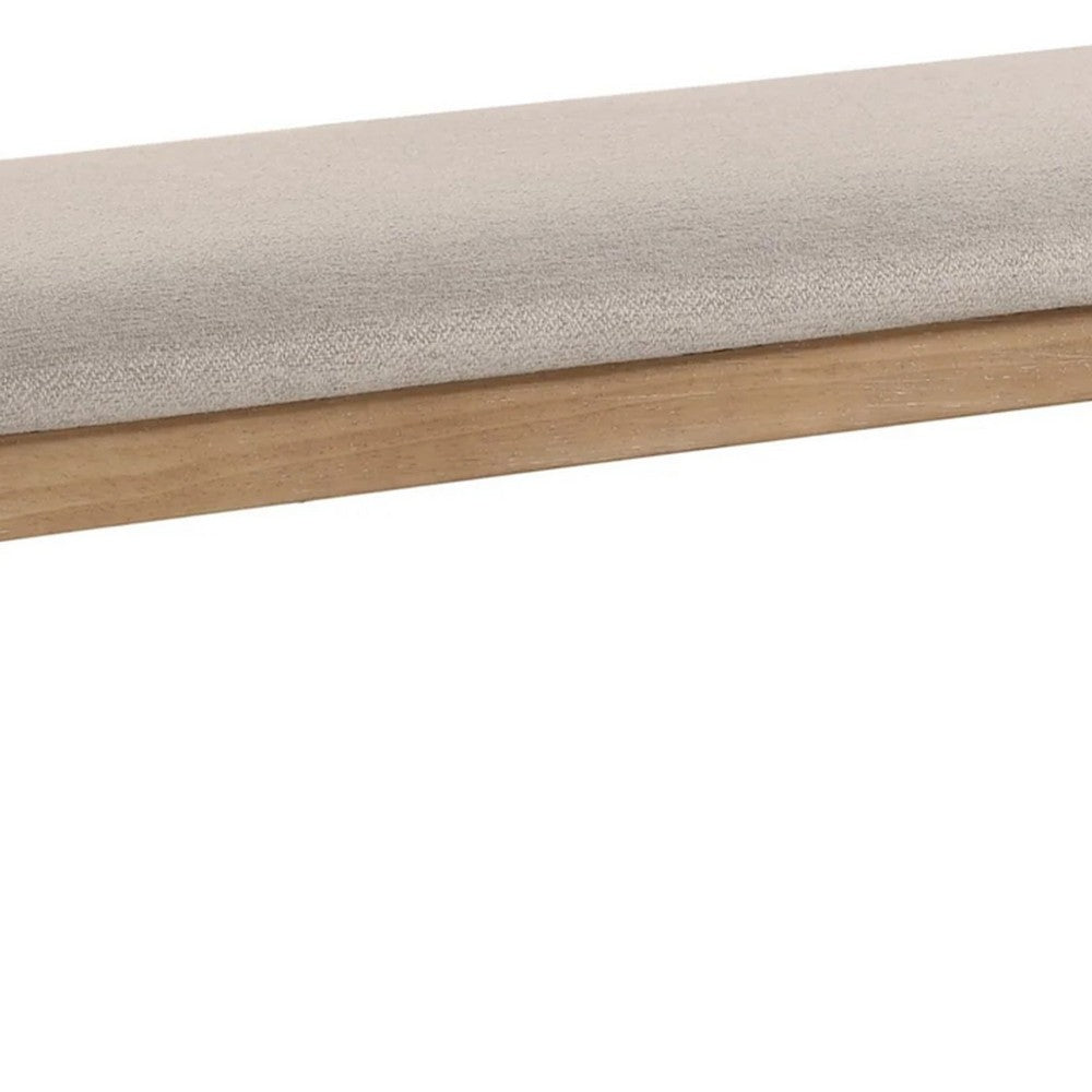 Benjara Aruk Dining Bench, 47 Inch Khaki Rectangular Fabric Seat, Brown Wood