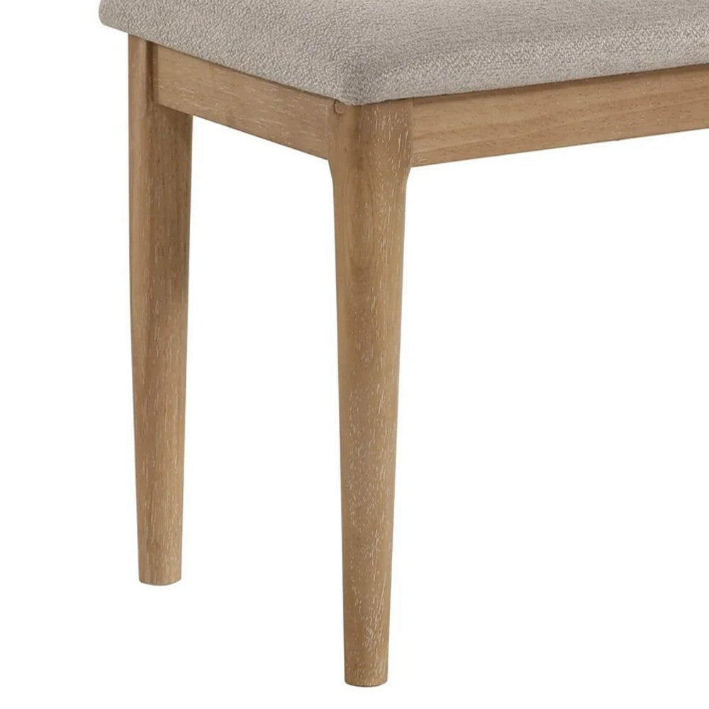 Benjara Aruk Dining Bench, 47 Inch Khaki Rectangular Fabric Seat, Brown Wood