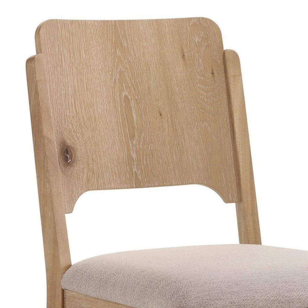 Benjara Aruk Dining Chair Set of 2, Khaki Padded Fabric Seat, Brown Wood Legs