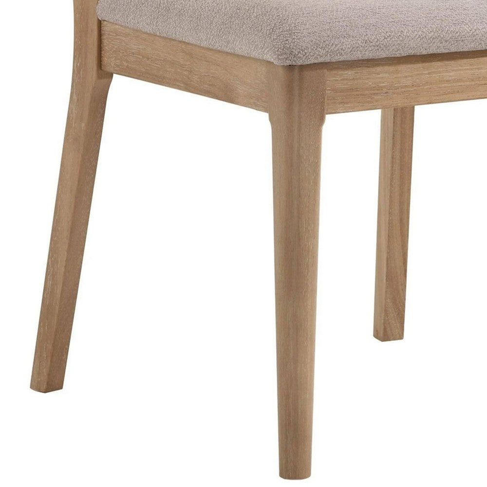 Benjara Aruk Dining Chair Set of 2, Khaki Padded Fabric Seat, Brown Wood Legs