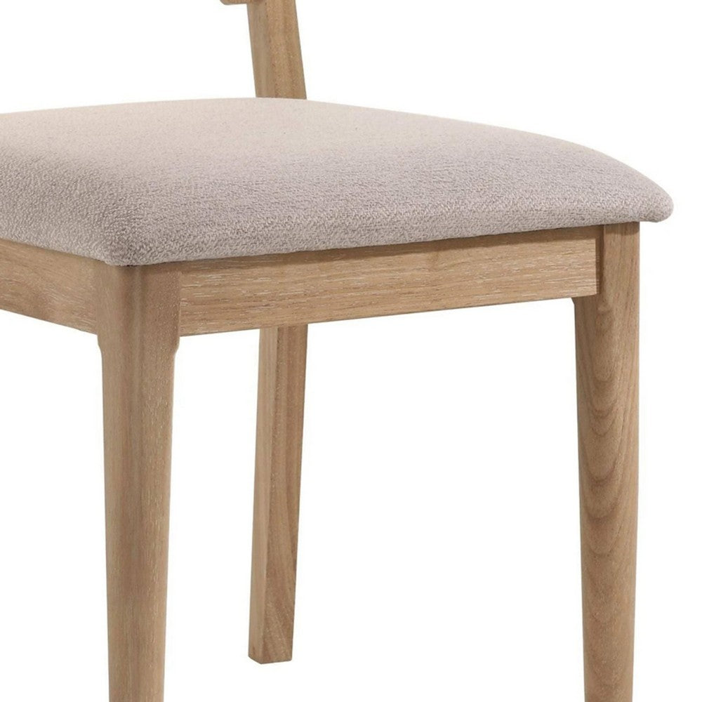 Benjara Aruk Dining Chair Set of 2, Khaki Padded Fabric Seat, Brown Wood Legs