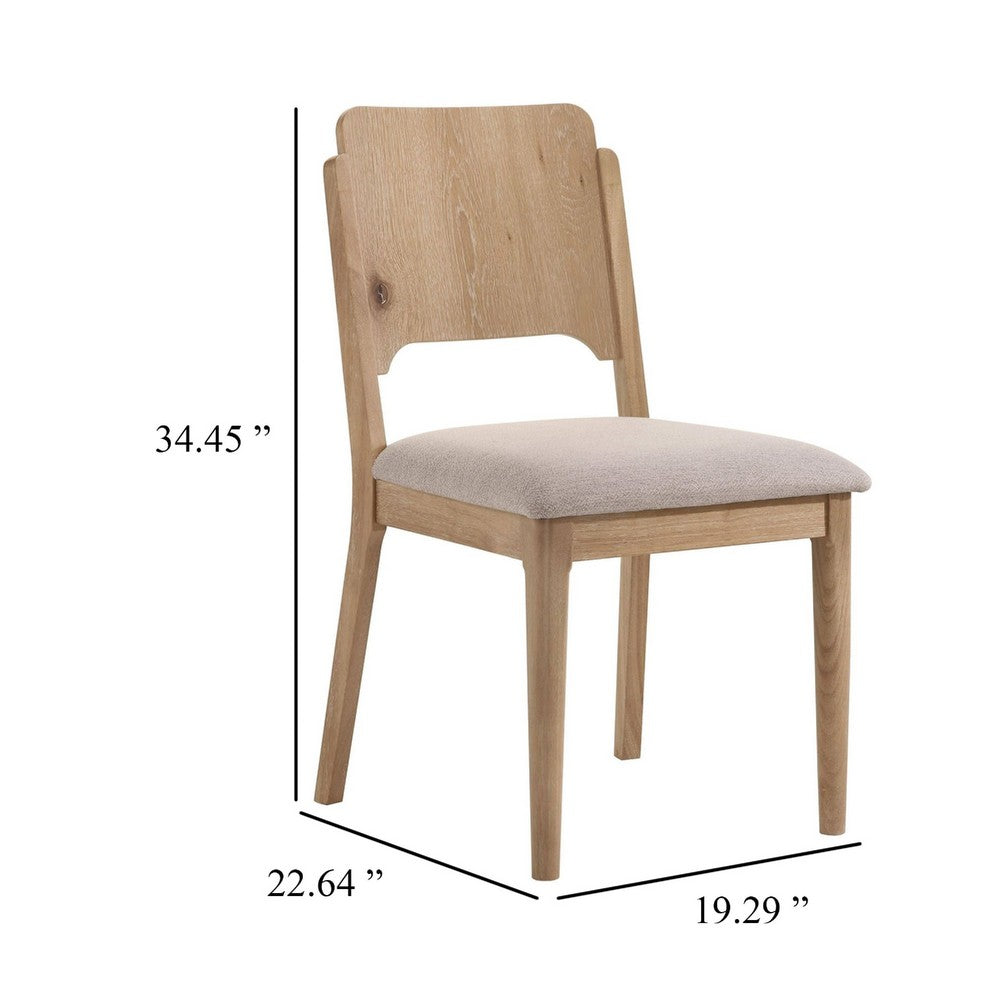Benjara Aruk Dining Chair Set of 2, Khaki Padded Fabric Seat, Brown Wood Legs