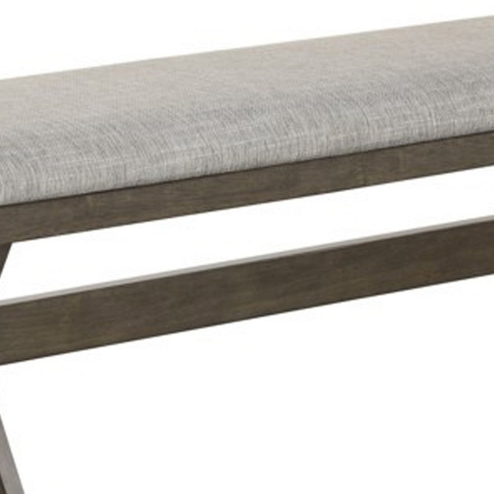 Benjara Omal Dining Bench, Brown Wood, 53 Inch Rectangular Gray Fabric Seat
