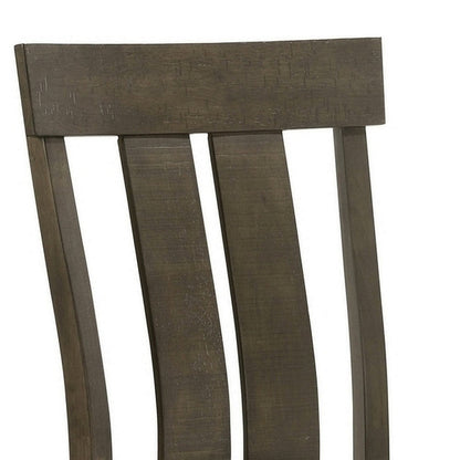 Benjara Omal Set of 2 Dining Chairs, Brown Wood Slatted Back, Gray Fabric Seat
