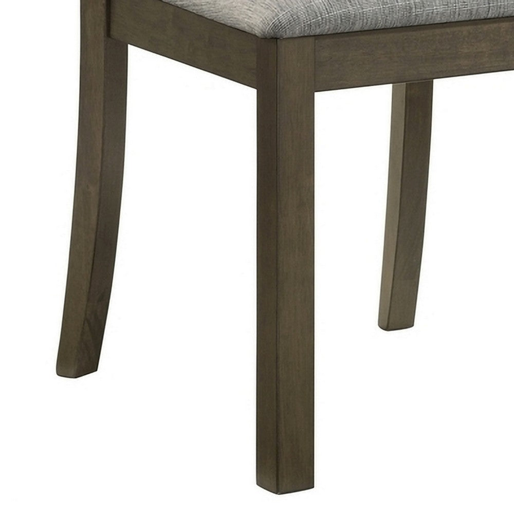 Benjara Omal Set of 2 Dining Chairs, Brown Wood Slatted Back, Gray Fabric Seat