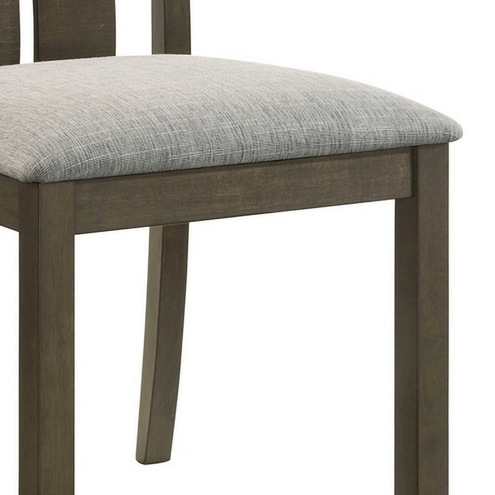 Benjara Omal Set of 2 Dining Chairs, Brown Wood Slatted Back, Gray Fabric Seat