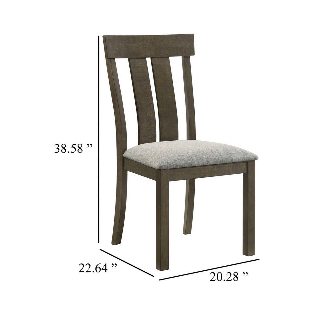 Benjara Omal Set of 2 Dining Chairs, Brown Wood Slatted Back, Gray Fabric Seat