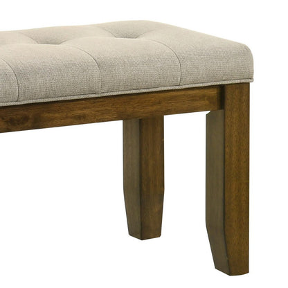 Benjara Liyo Dining Bench, Tufted Beige Upholstery Seat, Brown Wood, 48 Inch