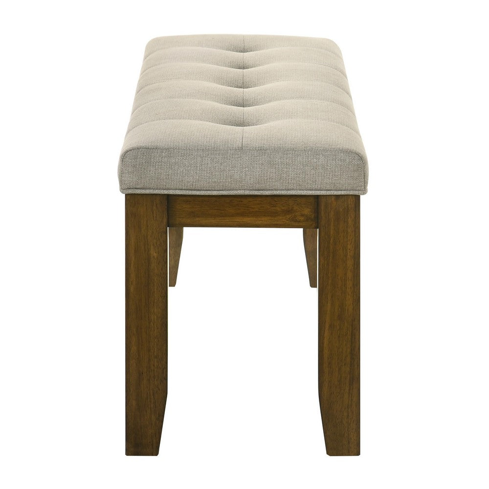 Benjara Liyo Dining Bench, Tufted Beige Upholstery Seat, Brown Wood, 48 Inch