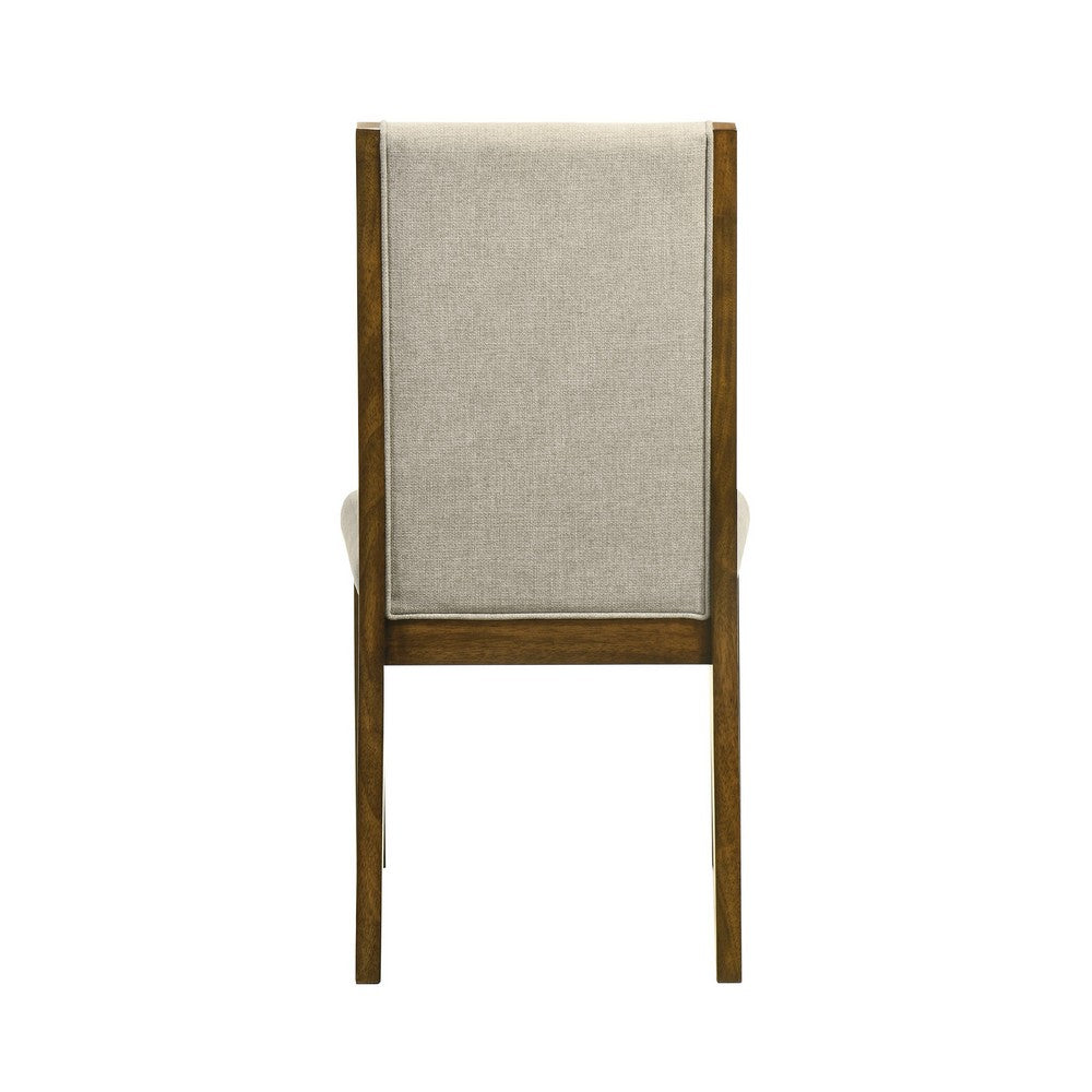 Benjara Liyo Set of 2 Side Dining Chairs, Brown Wood Frame, Beige Fabric Seating