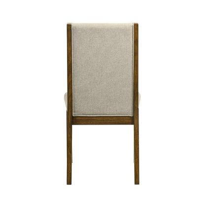 Benjara Liyo Set of 2 Side Dining Chairs, Brown Wood Frame, Beige Fabric Seating