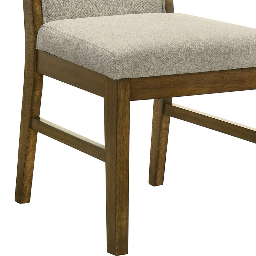 Benjara Liyo Set of 2 Side Dining Chairs, Brown Wood Frame, Beige Fabric Seating