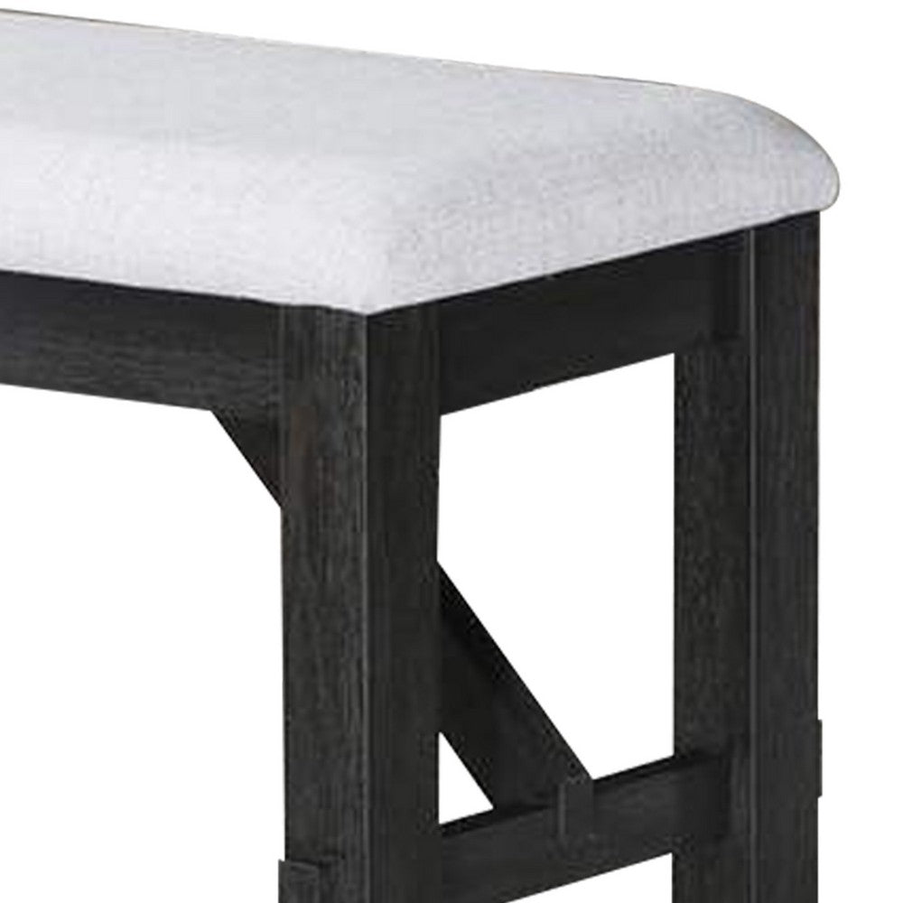 Benjara Riby 48 Inch Dining Bench, Black Wood Body, Gray Linen Padded Seat