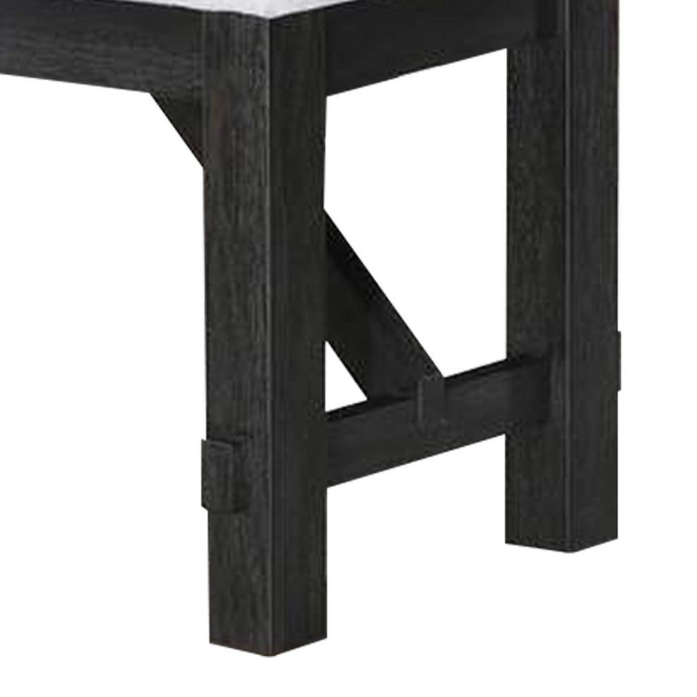 Benjara Riby 48 Inch Dining Bench, Black Wood Body, Gray Linen Padded Seat