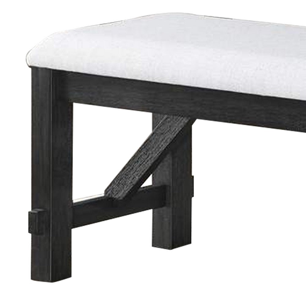 Benjara Riby 48 Inch Dining Bench, Black Wood Body, Gray Linen Padded Seat