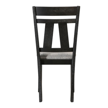 Benjara Riby Dining Chair Set of 2, Black Wood Frame, Gray Linen Seating