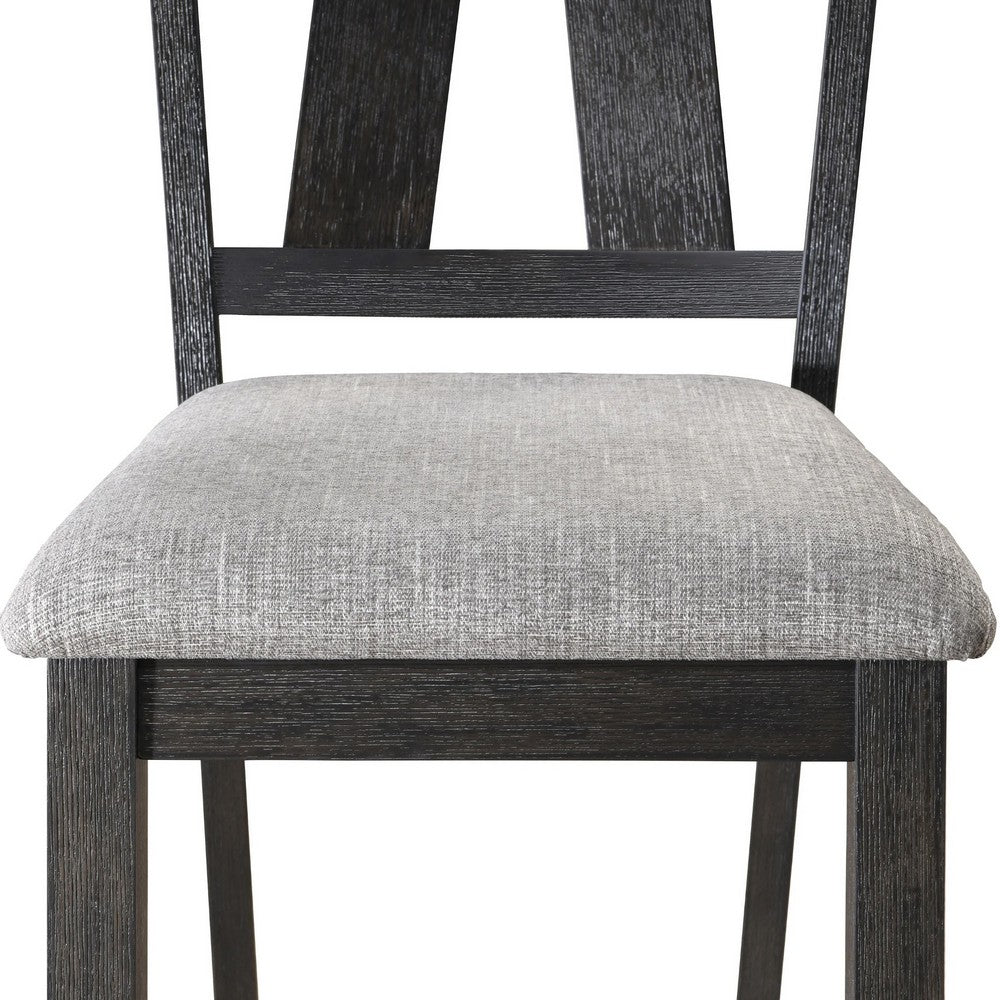 Benjara Riby Dining Chair Set of 2, Black Wood Frame, Gray Linen Seating