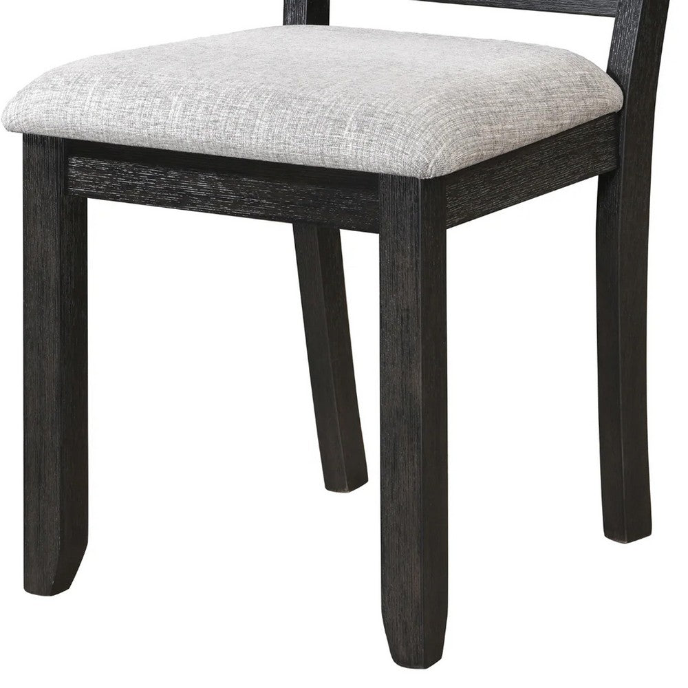 Benjara Riby Dining Chair Set of 2, Black Wood Frame, Gray Linen Seating
