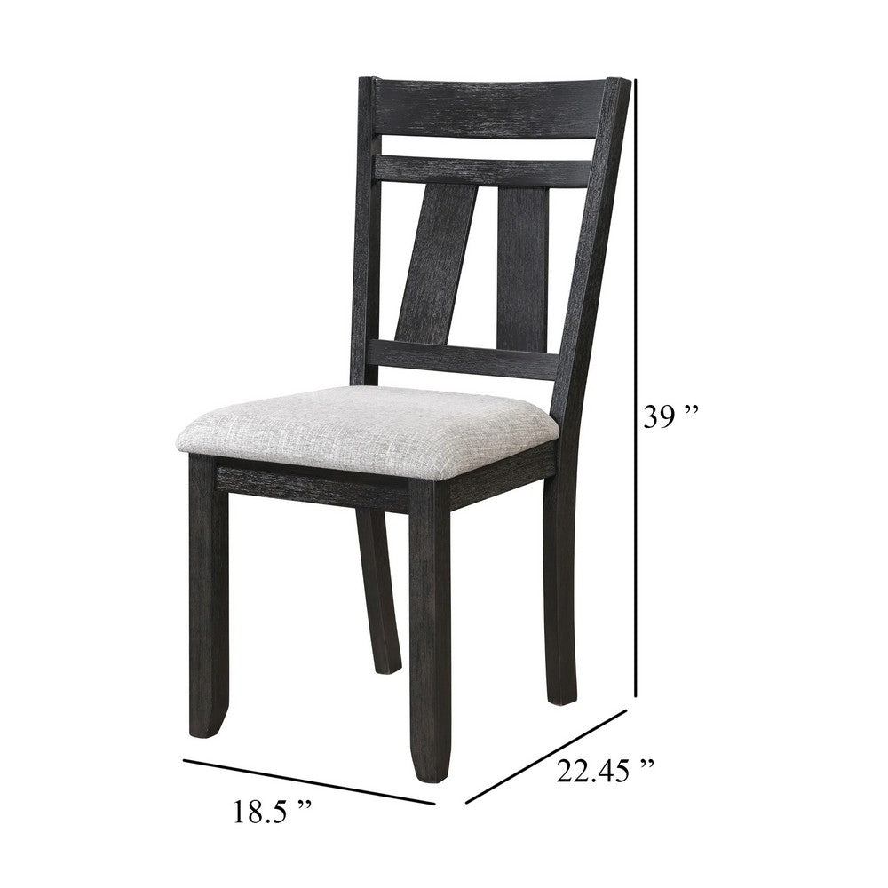 Benjara Riby Dining Chair Set of 2, Black Wood Frame, Gray Linen Seating