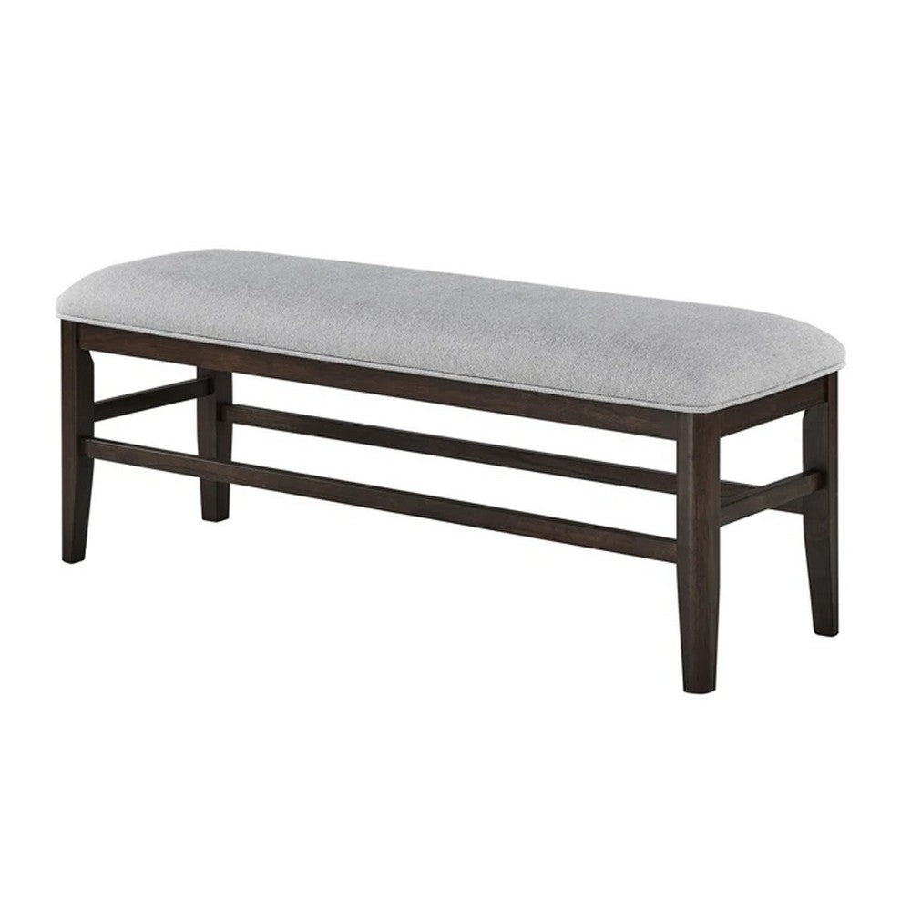 Benjara Hiun Dining Bench, Dove Gray Padded Seat, Oak Brown Wood, 50 Inch