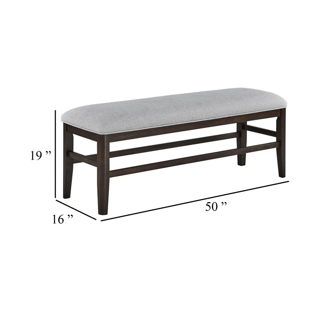 Benjara Hiun Dining Bench, Dove Gray Padded Seat, Oak Brown Wood, 50 Inch