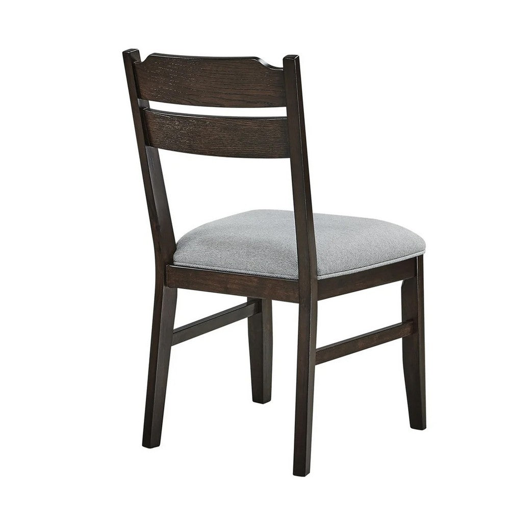Benjara Hiun Dining Chair Set of 2, Dove Gray Seat, Oak Brown Wood Frame