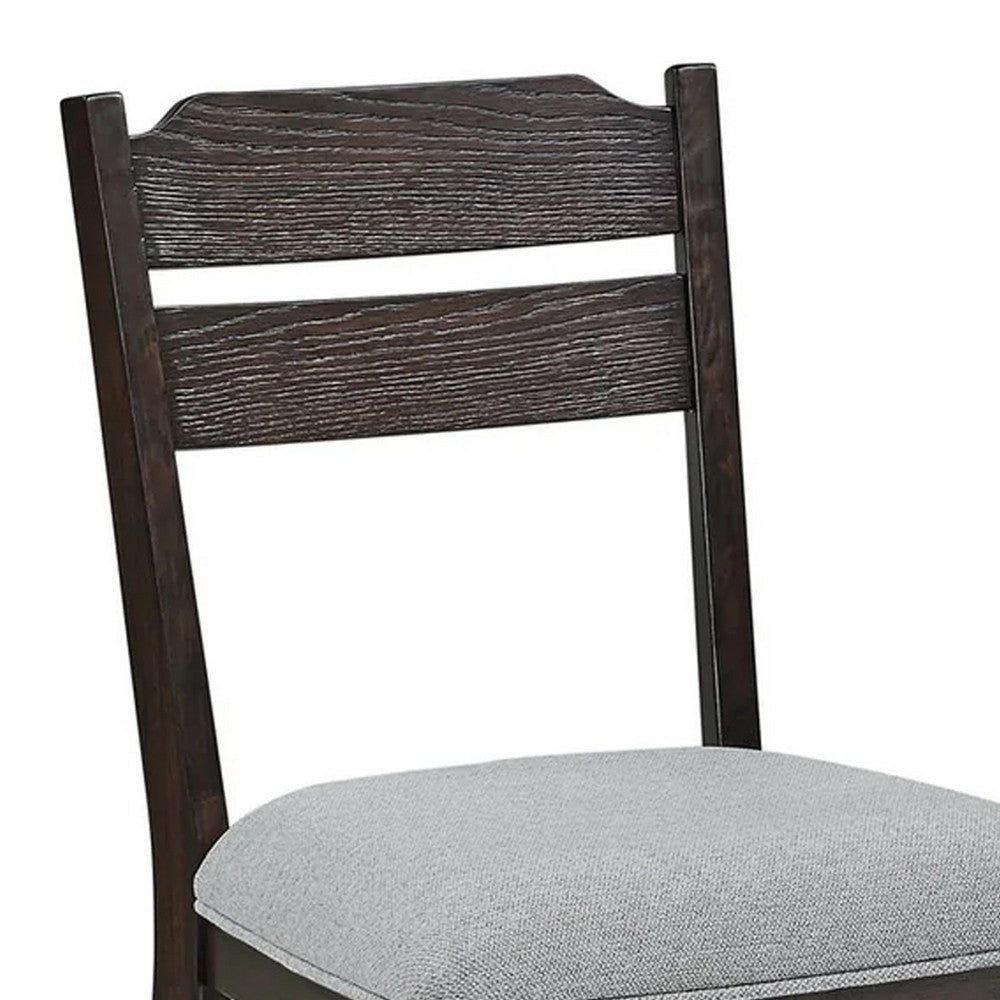 Benjara Hiun Dining Chair Set of 2, Dove Gray Seat, Oak Brown Wood Frame