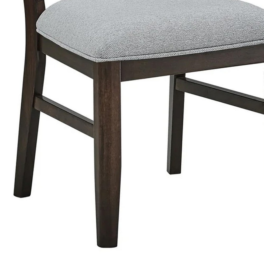 Benjara Hiun Dining Chair Set of 2, Dove Gray Seat, Oak Brown Wood Frame