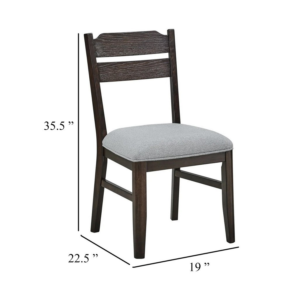 Benjara Hiun Dining Chair Set of 2, Dove Gray Seat, Oak Brown Wood Frame