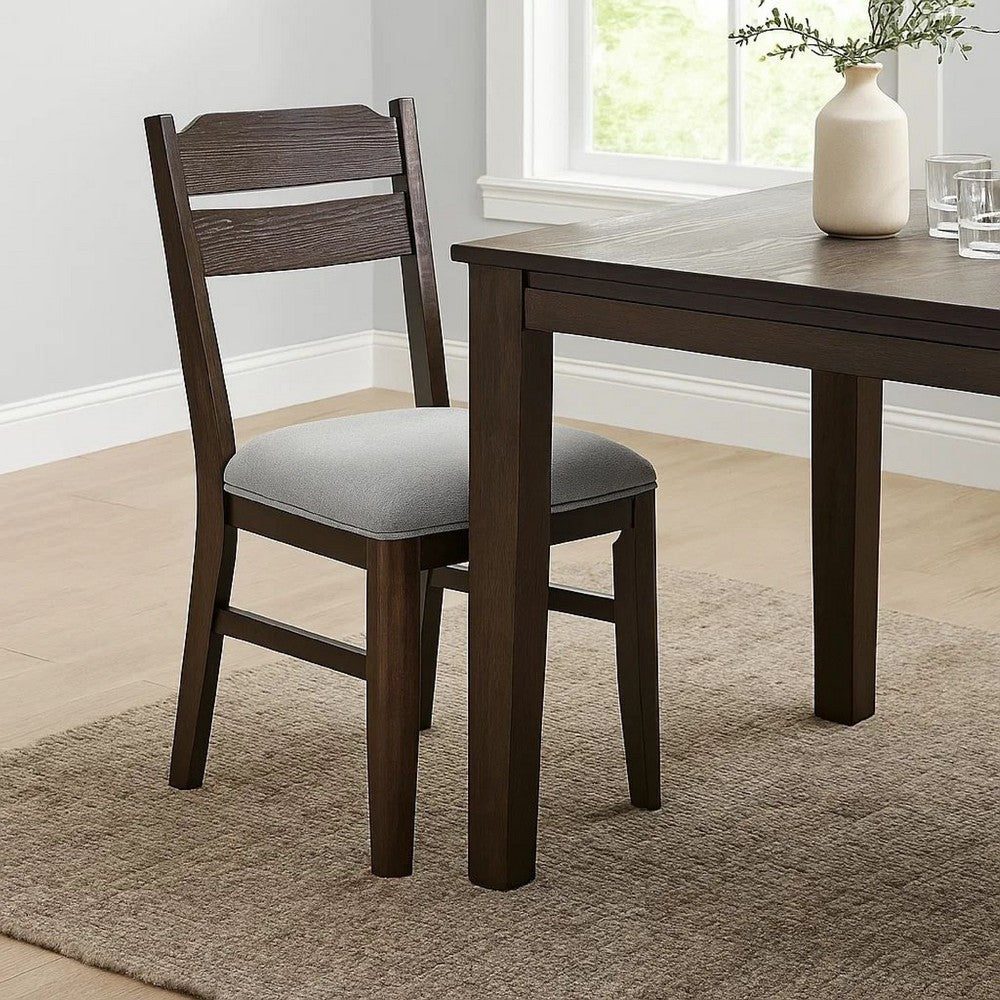 Benjara Hiun Dining Chair Set of 2, Dove Gray Seat, Oak Brown Wood Frame