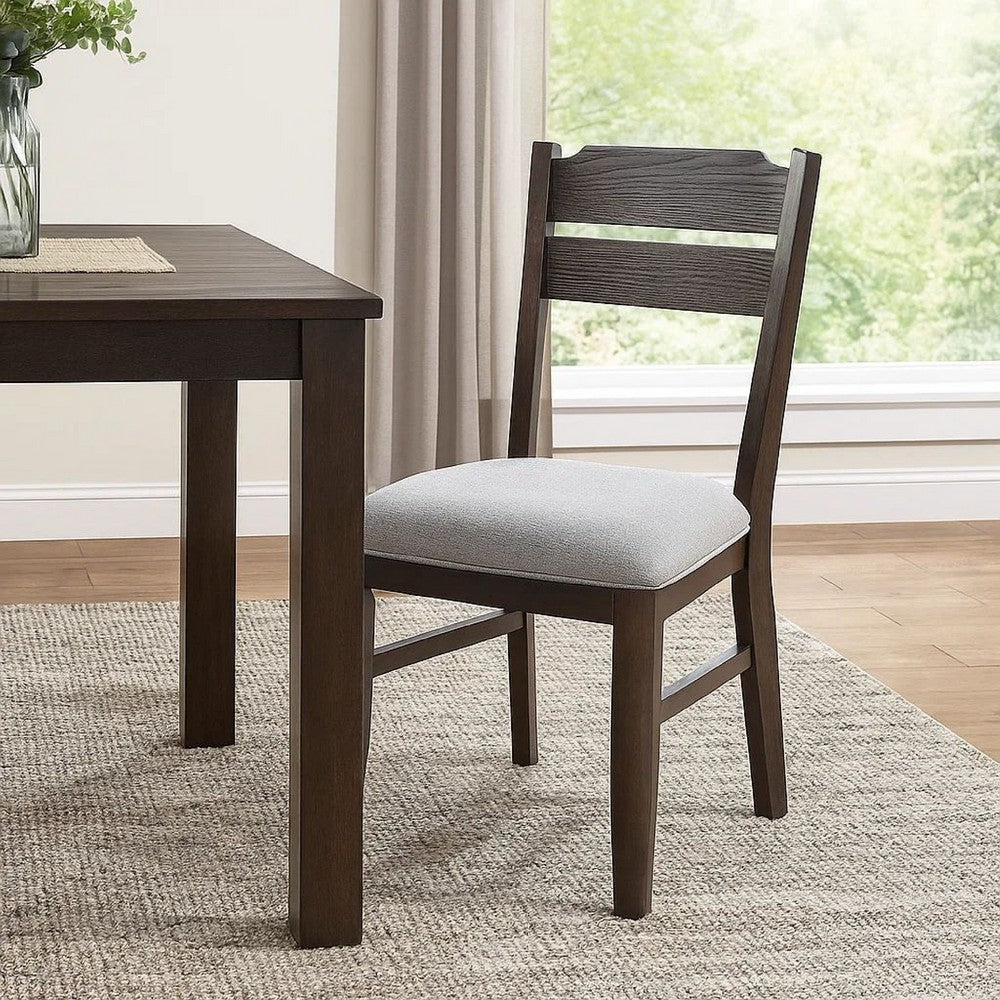 Benjara Hiun Dining Chair Set of 2, Dove Gray Seat, Oak Brown Wood Frame
