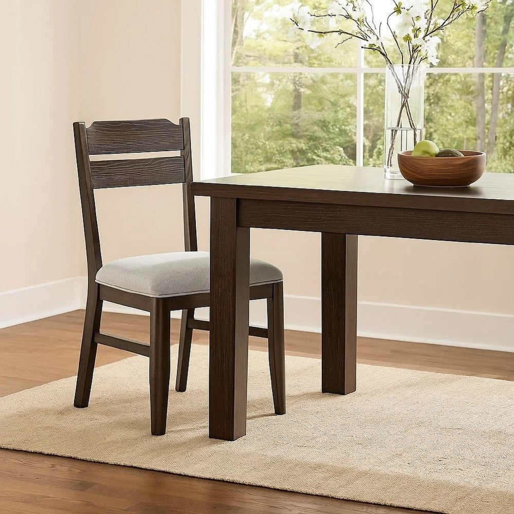 Benjara Hiun Dining Chair Set of 2, Dove Gray Seat, Oak Brown Wood Frame