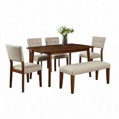 Benjara Goko Dining Bench, Earthy Yellow Fabric Seat, Brown Wood Legs, 42 Inch