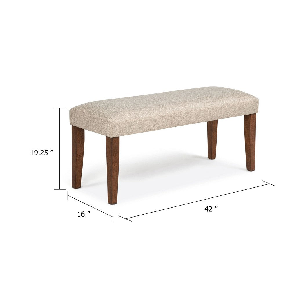 Benjara Goko Dining Bench, Earthy Yellow Fabric Seat, Brown Wood Legs, 42 Inch