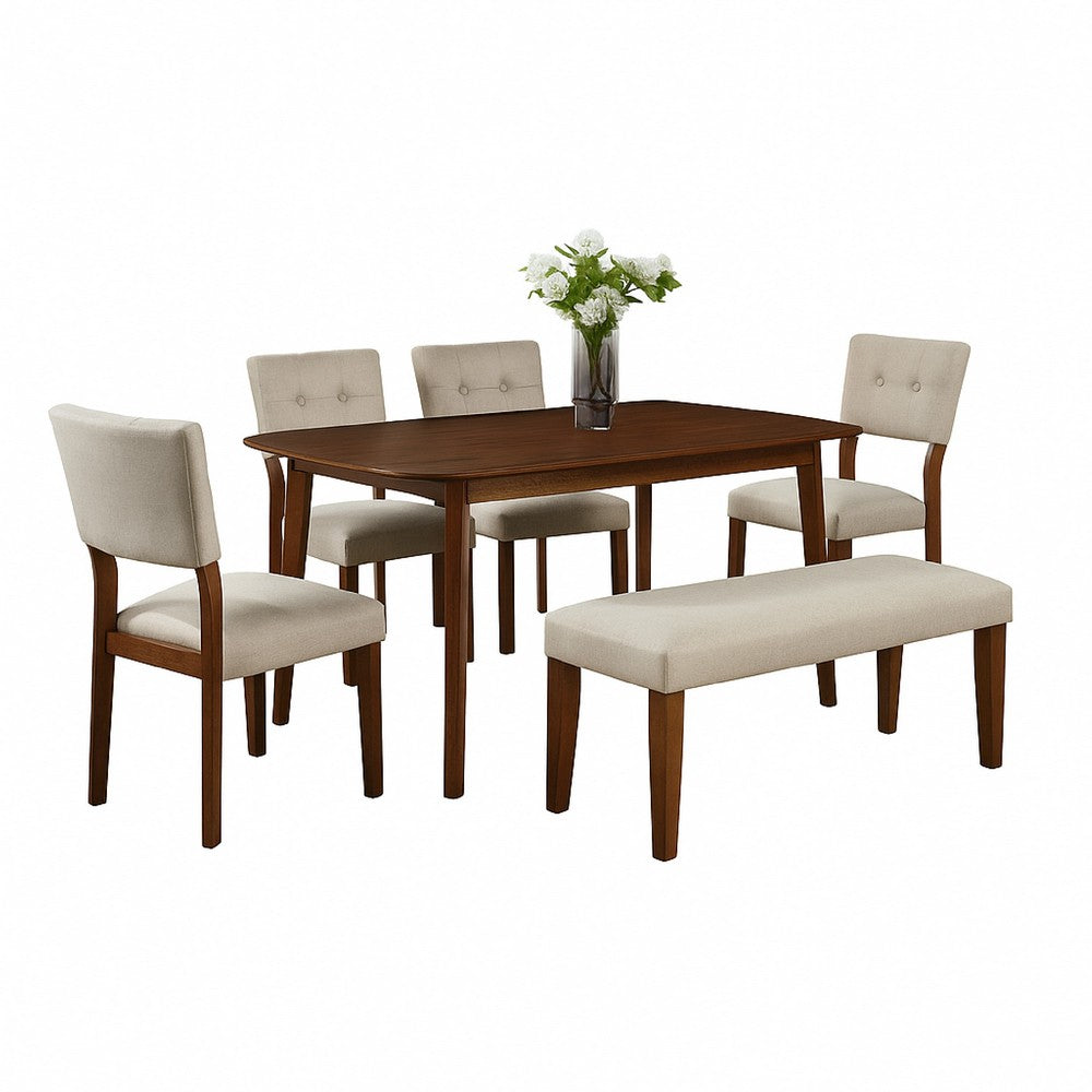 Benjara Goko Dining Chair Set of 2, Earthy Yellow Tufted Backrest, Brown Wood