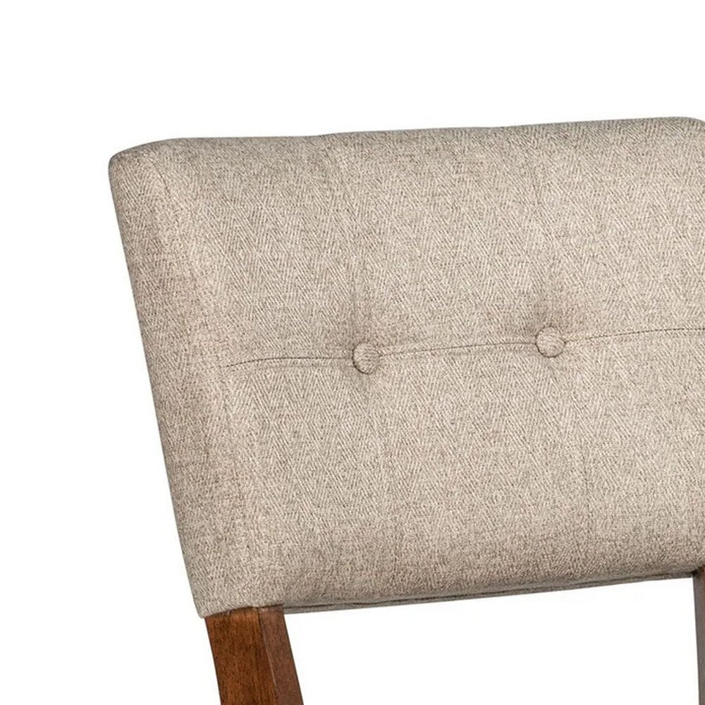 Benjara Goko Dining Chair Set of 2, Earthy Yellow Tufted Backrest, Brown Wood