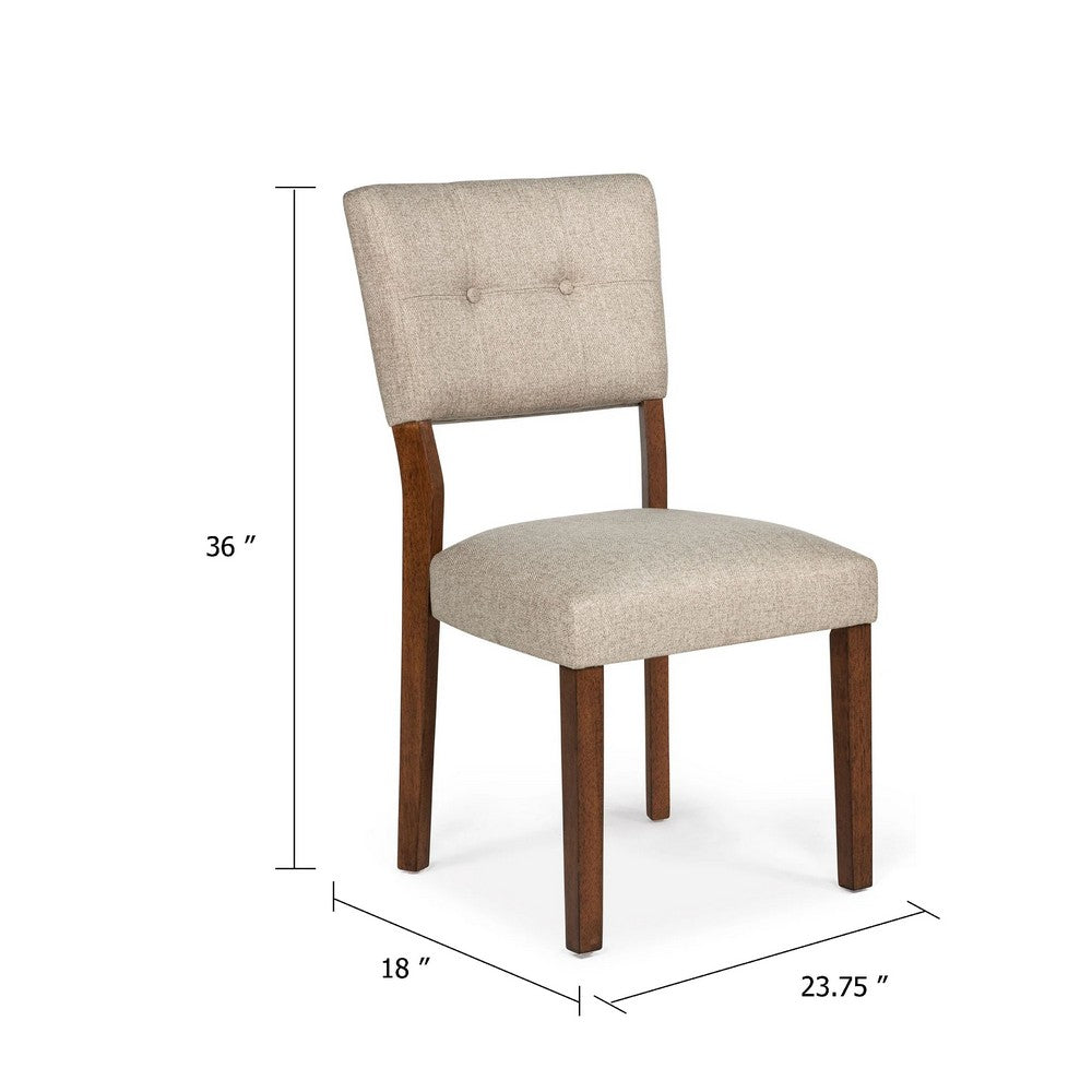 Benjara Goko Dining Chair Set of 2, Earthy Yellow Tufted Backrest, Brown Wood