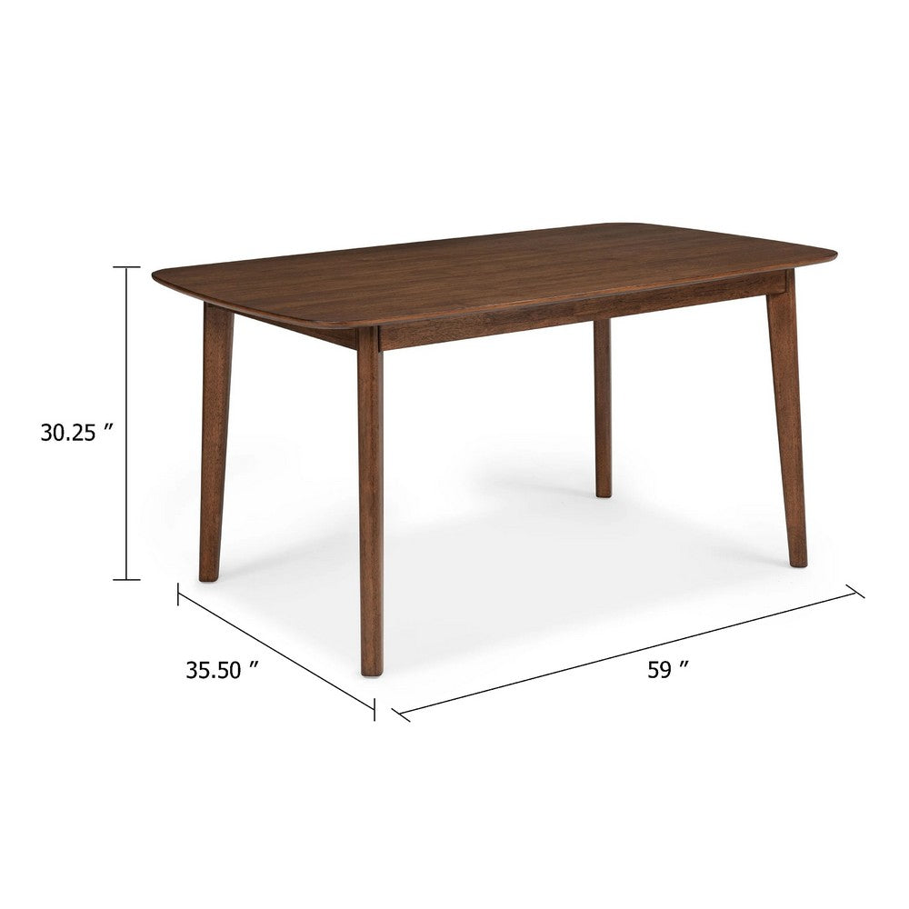 Benjara Goko Dining Table, 59 Inch Brown Wood Top, Round Tapered Legs