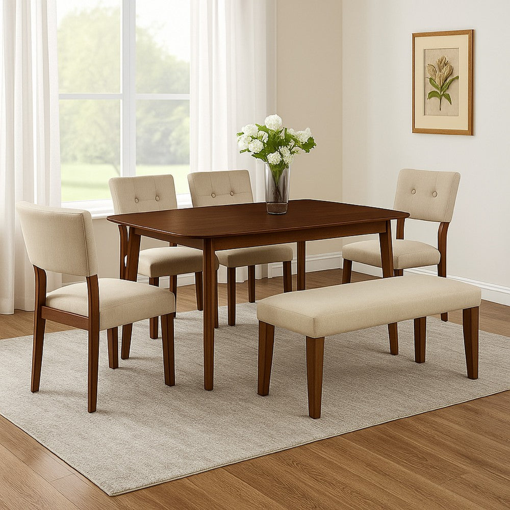 Benjara Goko Dining Table, 59 Inch Brown Wood Top, Round Tapered Legs